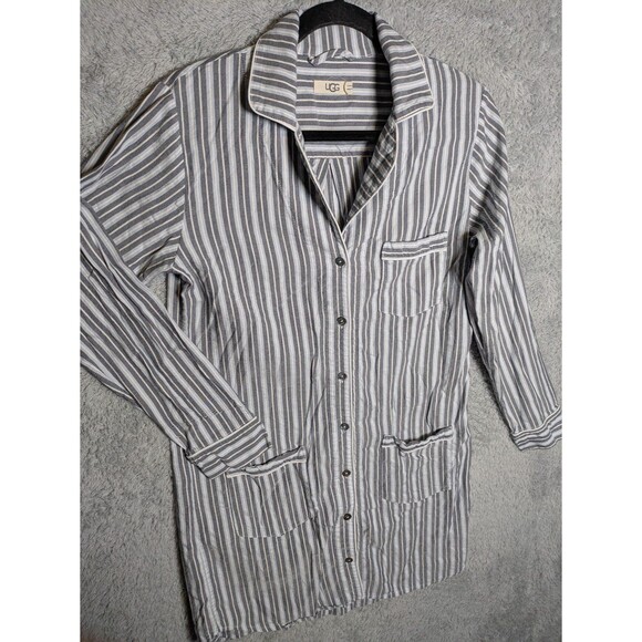 UGG Laura Striped Patch Pocket Nightshirt Size XS Long Sleeve Cotton Blend - Picture 3 of 8